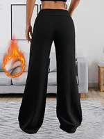 Warm Elegant High Waist Straight Leg Pants Soft Comfortable Fleece Lined Wide Leg Trousers Suitable For Casual And Formal Wear - Image 5