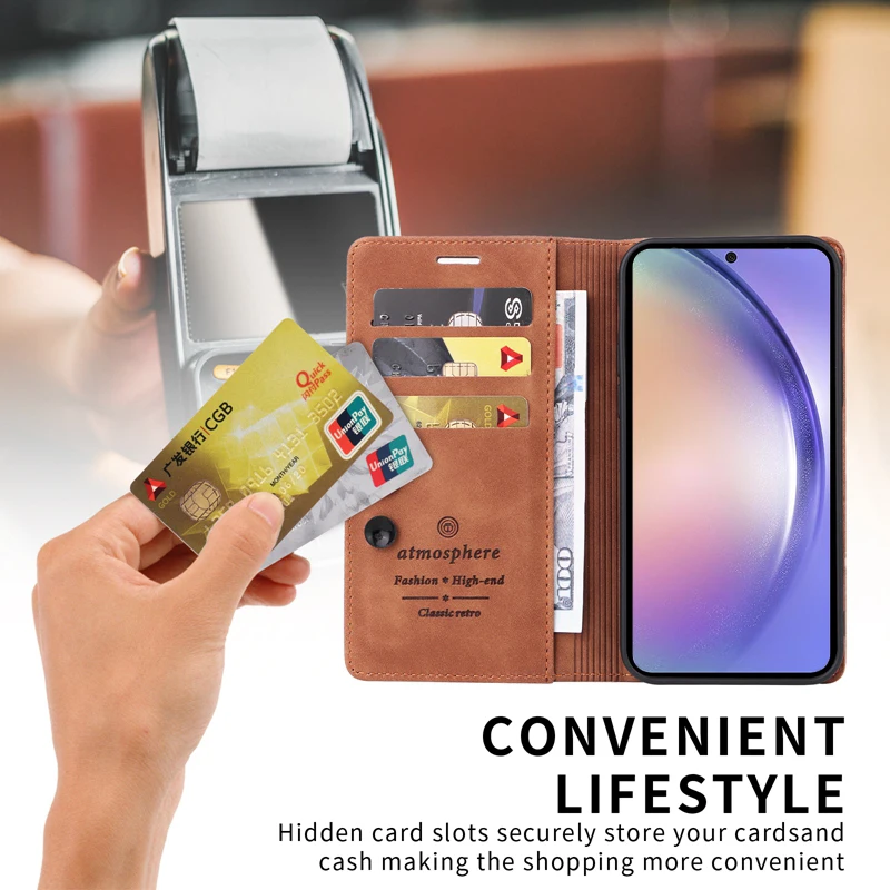 Premium Magnetic Leather Wallet Case - Universal Fit