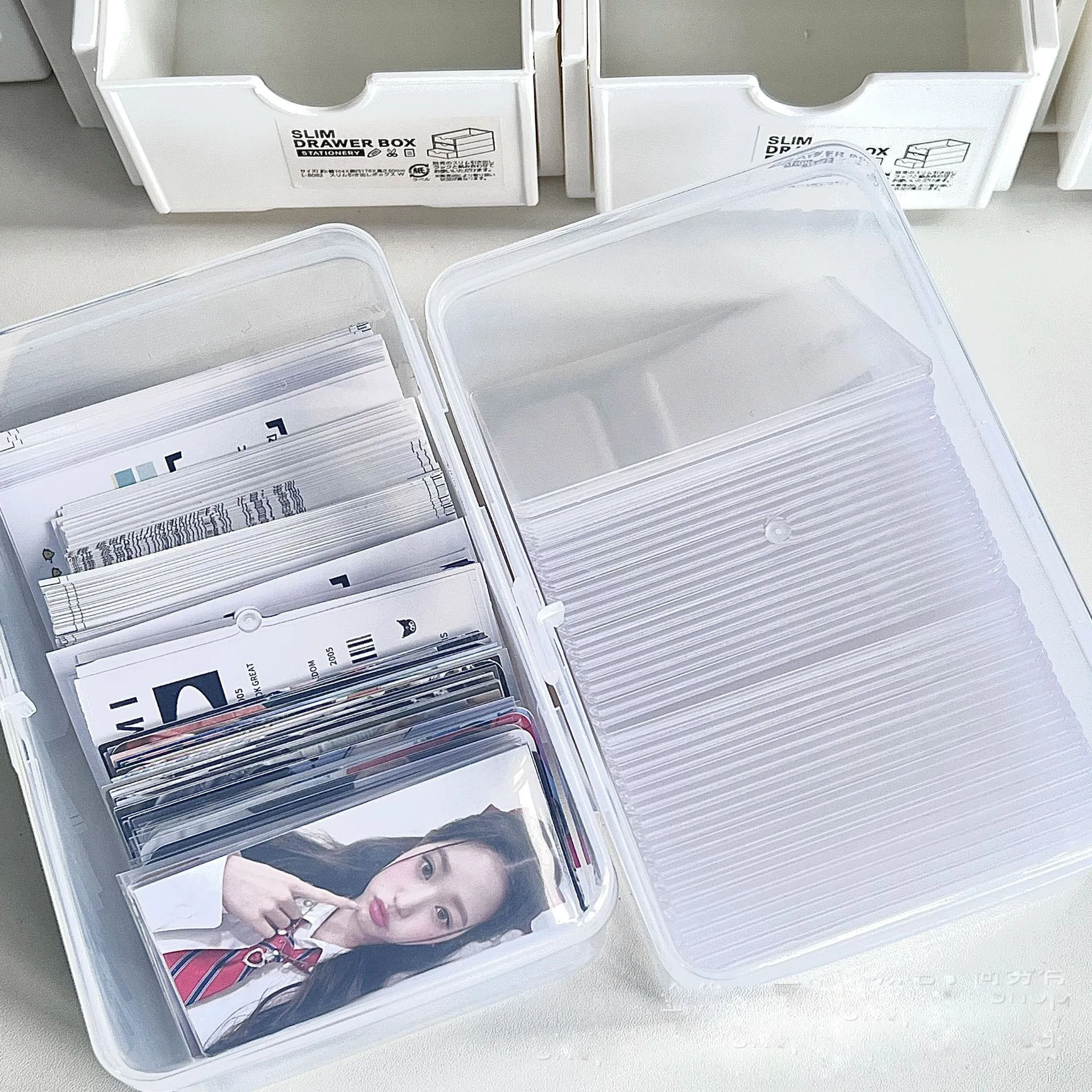 Sharkbang ABS Flip Storage Box Transparent Desktop Organizer Large Capacity Postcards Stickers Box Subpackage Holder Stationery desktop storage box stationery storage box