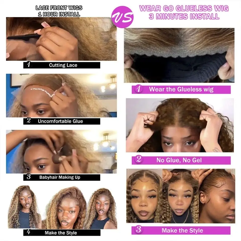 Glueless HD Highlight Wig Human Hair 6x4 Transparent Honey Blonde Water Wave Wigs ISEE Hair Wear Go Pre Cut PrePlucked