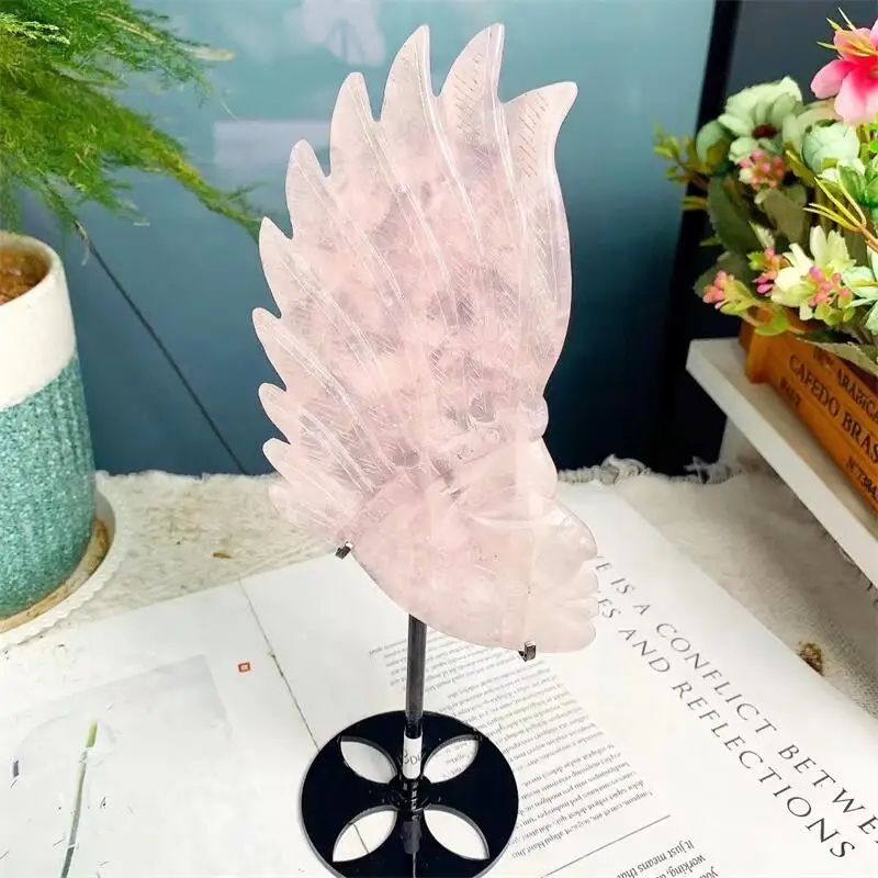 

17CM Natural Rose Quartz Indian Chief Crystal Stone Statues Healing Gemstone Sculpture Home Decoration Gift 1pcs