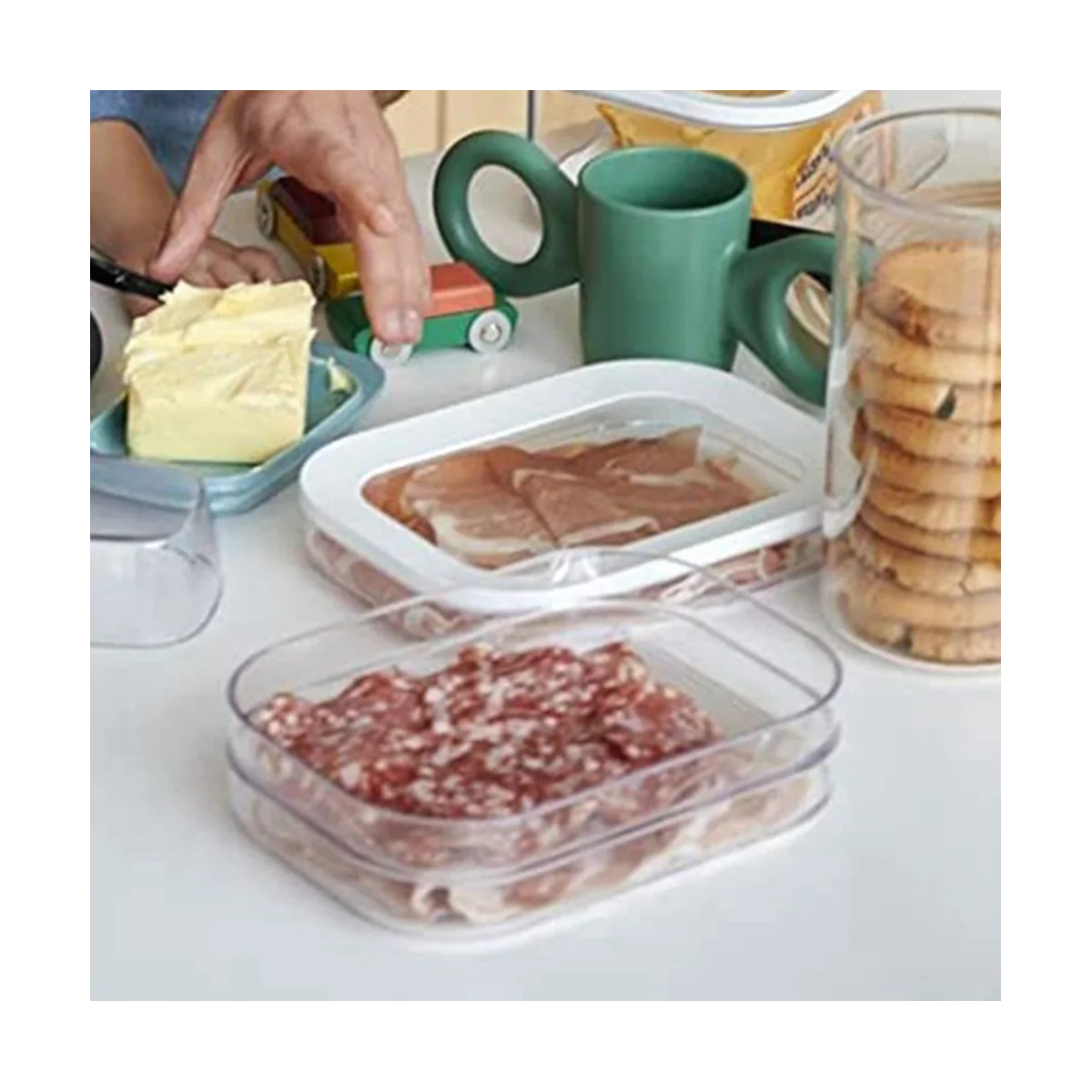 1.6L with 3 Tier Meat Pieces Storage Box Airtight Lid Not Dishwasher Safe 3Layer Crisper Meat Storage Box