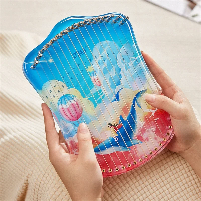 17 Strings Lyre Harp Transparent Cat Whale Deer Pattern Lyre Piano Harp Musical Instrument With Tuning Lever For Music Lover