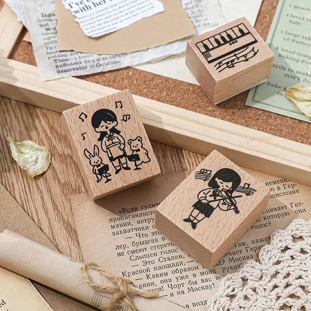 Vintage Music Series Wood Stamps DIY Craft Wooden Scrapbooking Stationery Scrapbooking Standard Rubber Stamp Gifts 3