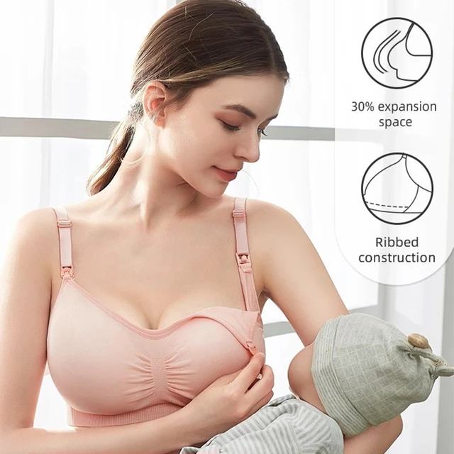 Breastfeeding Bra Natural Color Large Size Nursing Quality Cotton Mother  Wireless Front Open Pregnant Women Wire Free