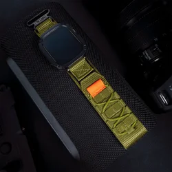 Durable Nylon Wrist Strap with TPU Protective Case for Apple Watch - Tactical Sports Band Bracelet (Green Black)
