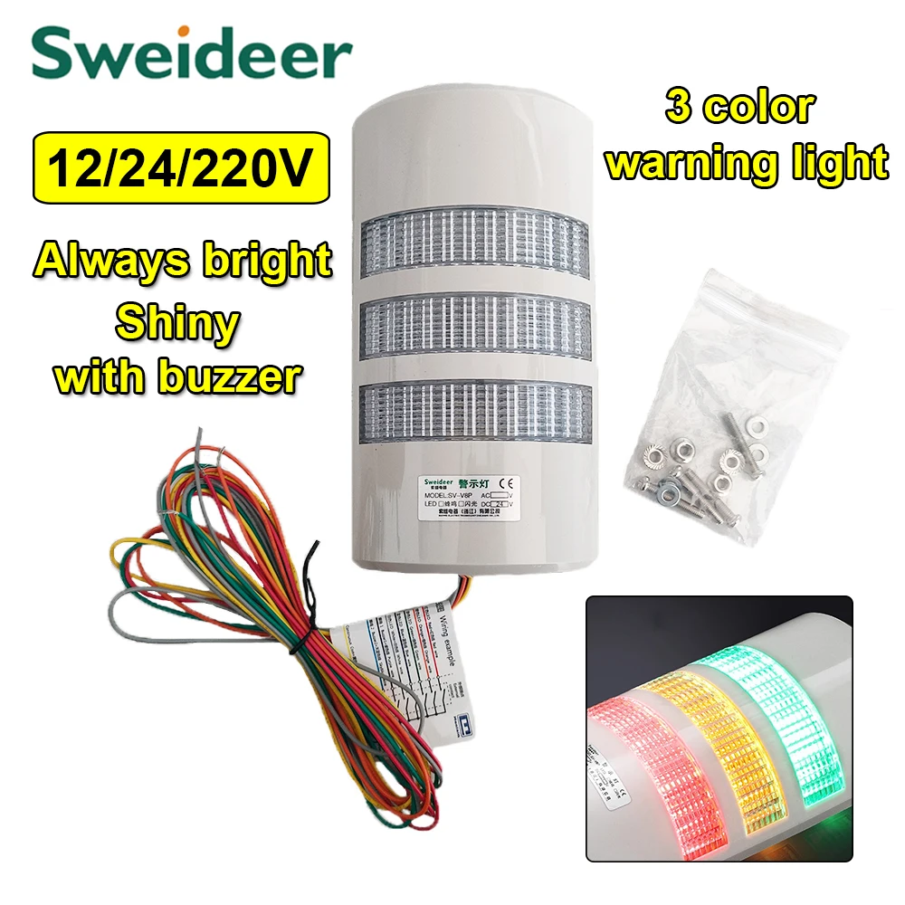 

Warning Led Signal Light Wall Mounting Three Color Alert with Voice Buzzer Alarm Light 12V 24V 220V for Electrical Equipment