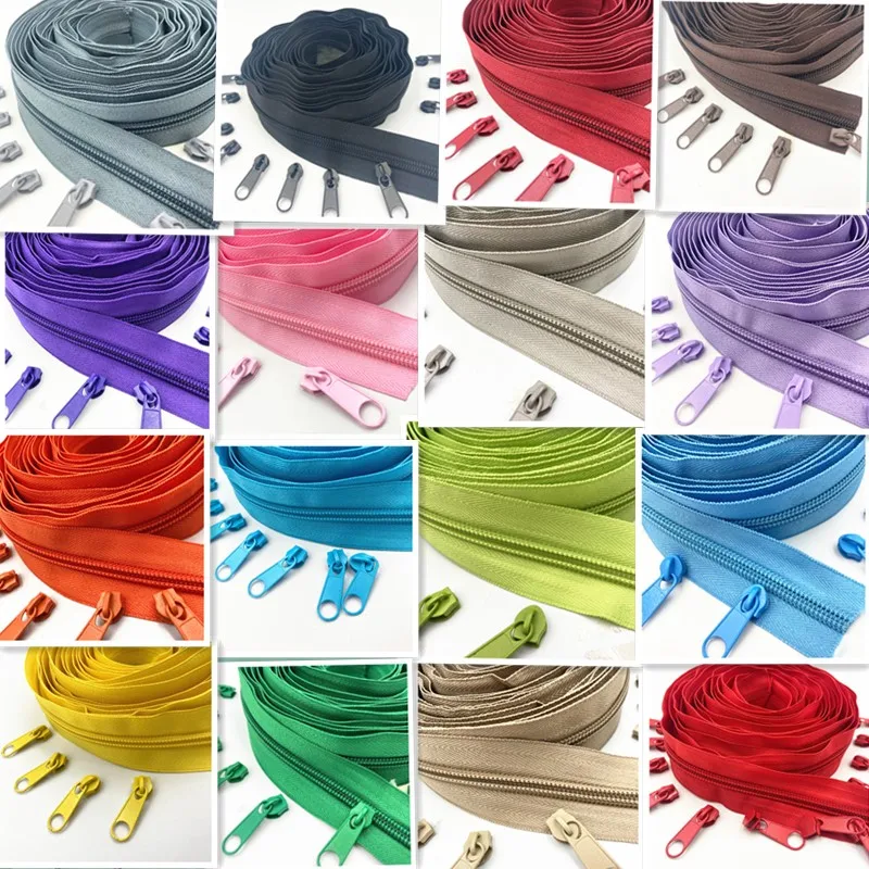 

5# 1/2/3/5 /10 Meters (20 Colors) Nylon Zippers With 2/4/6/10/20 pcs Slider No lock for DIY zipper Sewing Clothing Accessories