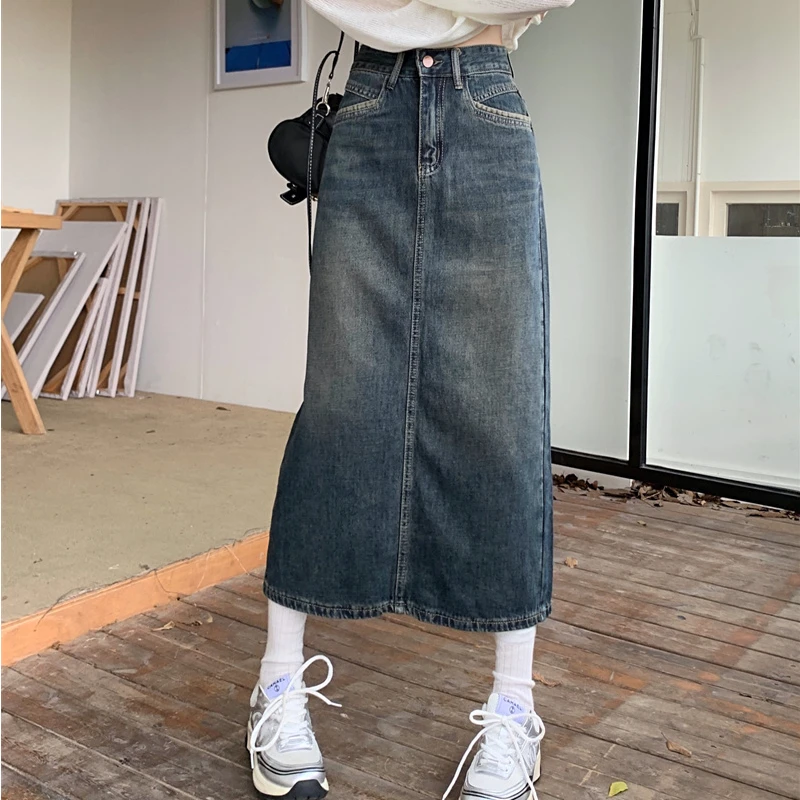

Ladies Fashion Mid Length Denim Skirt Women Clothes Female Girls Spring Summer Autumn Casual Streetwear OL Long Skirt BVy8716