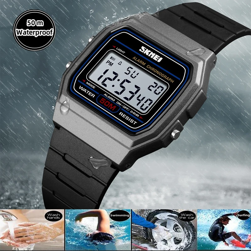 Skmei Women's Led Waterproof Digital Watch PU Strap Swimming Sport's Wristwatch Female Alarm Clock