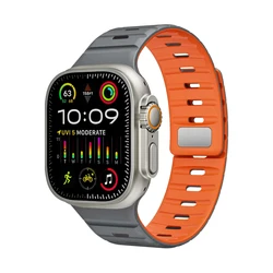 Magnetic Silicone Watch Strap with Adjustable Fit - 42 44 45 49 S11 - 46MM (Deep Gray Orange)