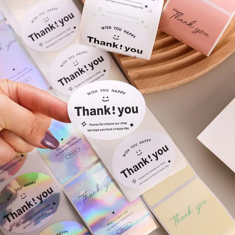 120pcss/Roll Thank You Stickers Kraft Festival Decorative Stickers Tags Envelope Christmas Stickers Scrapbooking