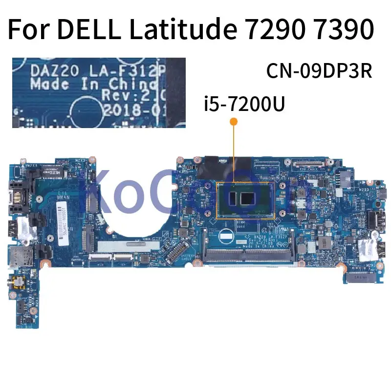 para Dell Latitude 7290 7390 Notebook Mainboard I57200u Cn09dp3r Daz20 La-f312p Sr342 Ddr4 Laptop Motherboard