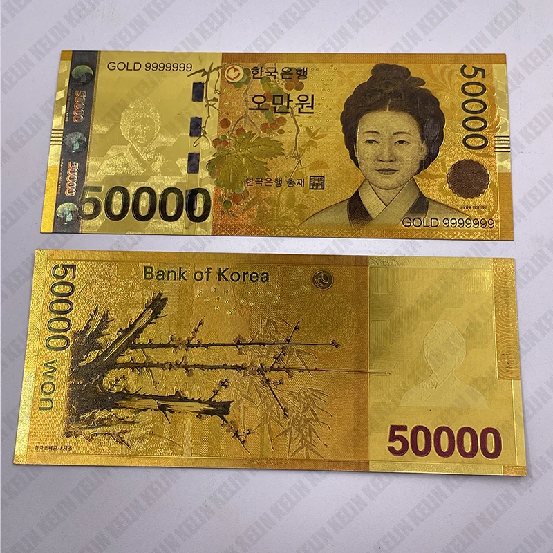 Retail 4types Gold foil Korea won plastic banknote commemorative banknote dollar euro commemorative coins props collection gifts