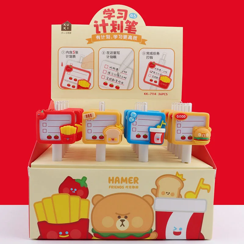 

36 pcs/lot Creative Hamburger Bear Gel Pen With Memo Pad Cute 0.5mm Black Ink Signature Pens Gift Office School Supplies