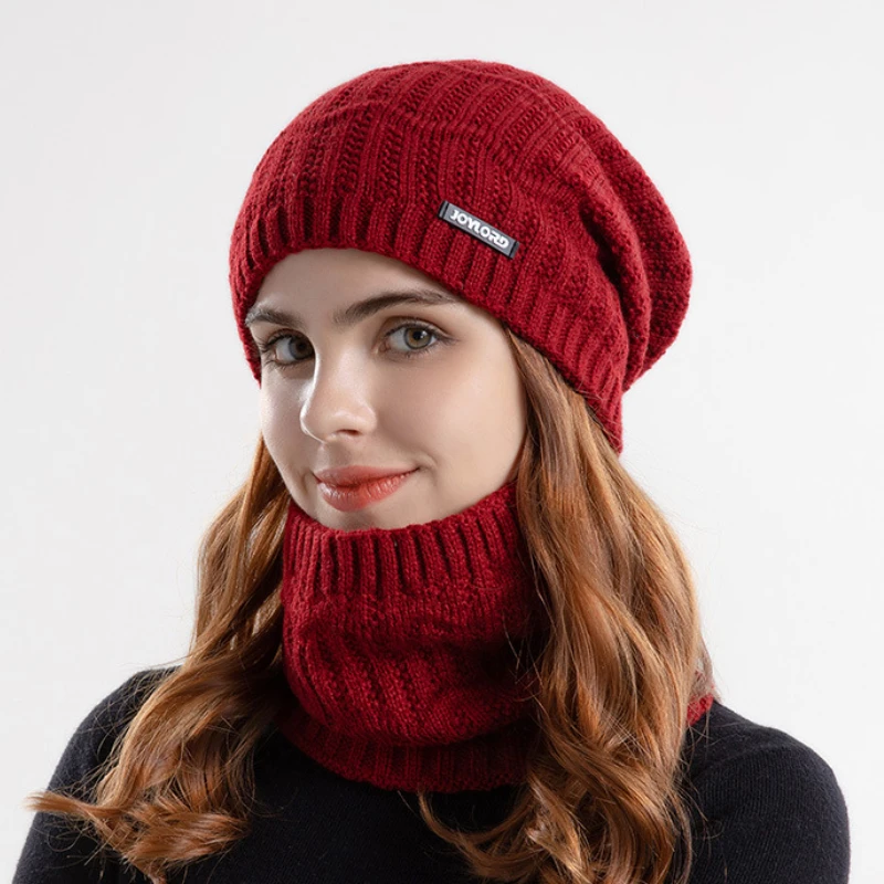 

Winter Knitted Hat Scarf Warm Suit for Women Men Thicken Plush Full Protective Beanie Cap Loose Thick Fleece Lined Couple Hat