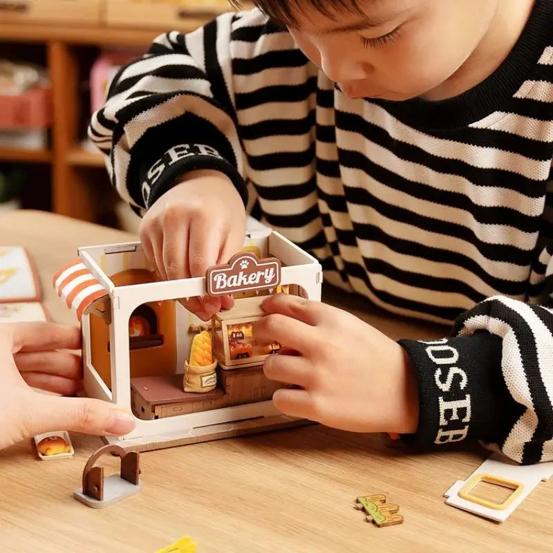 Robotime Rolife Food Box Shop DIY Miniature House Kit Easy Assembly Building Block Kits for Children Kids Sweet Color Design 6