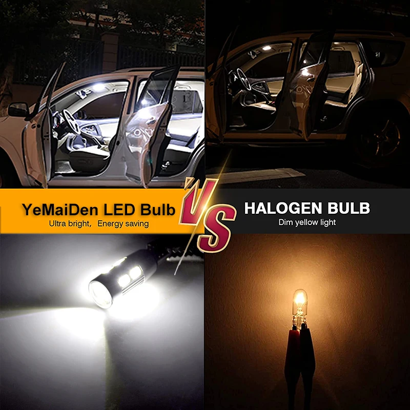 T10 LED 전구 Canbus 오류 없음 W5W LED 신호등, 12V 5630 10SMD 7000K 흰색 자동차 웨지 사이드 트렁크 번호판 램프, 2 개