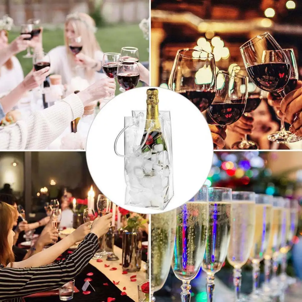 PVC Anti-leakage Leak-proof Transparent Refrigerated Champagne Red Wine Bottle Ice Tote Bag Home Kitchen Bar Storage Organizer