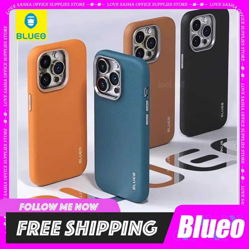 Blueo Plain Shell Phonecase Premium Leather Magnetic Phone Cover Full Protective Case For Iphone 15 Pro Max Iphone 15 Pro Case