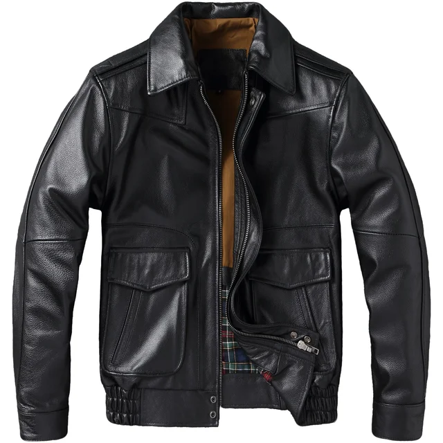 New Style Leather Jacket FirstLayer Cowhide Plus Size Loose-Fit Flight Jacket Short-Sleeve Leather Coat Oversized Riding 8XL 1