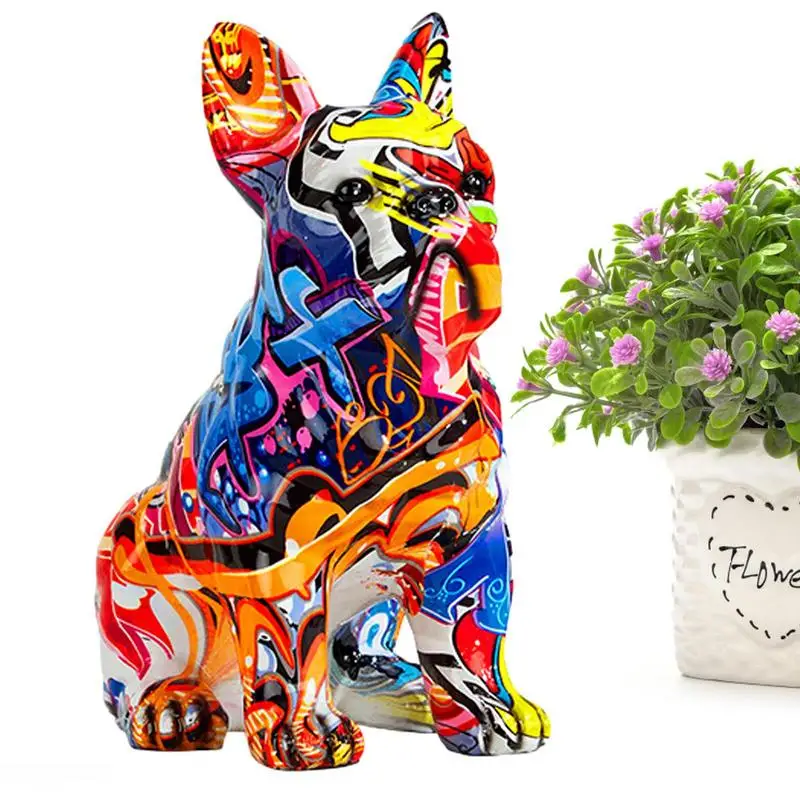 

French Bulldog Sculpture Colorful French Bulldog Statue Graffiti Animal Statue Nodic Home Decor Decorative Figurines Gift For