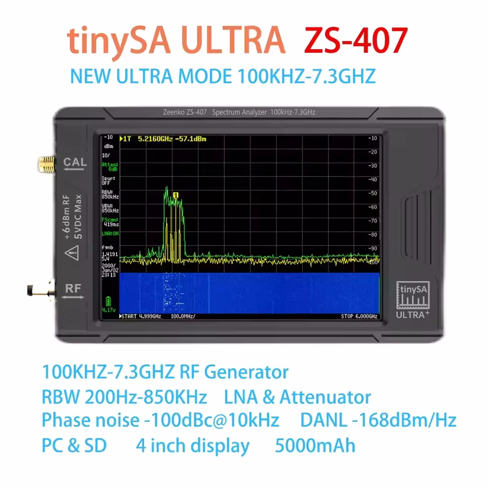 7.3GHz TinySA ULTRA Plus ZS407 Handheld Tiny Spectrum Analyzer 3.95 inch Touch Screen Build in Battery 2025 Latest