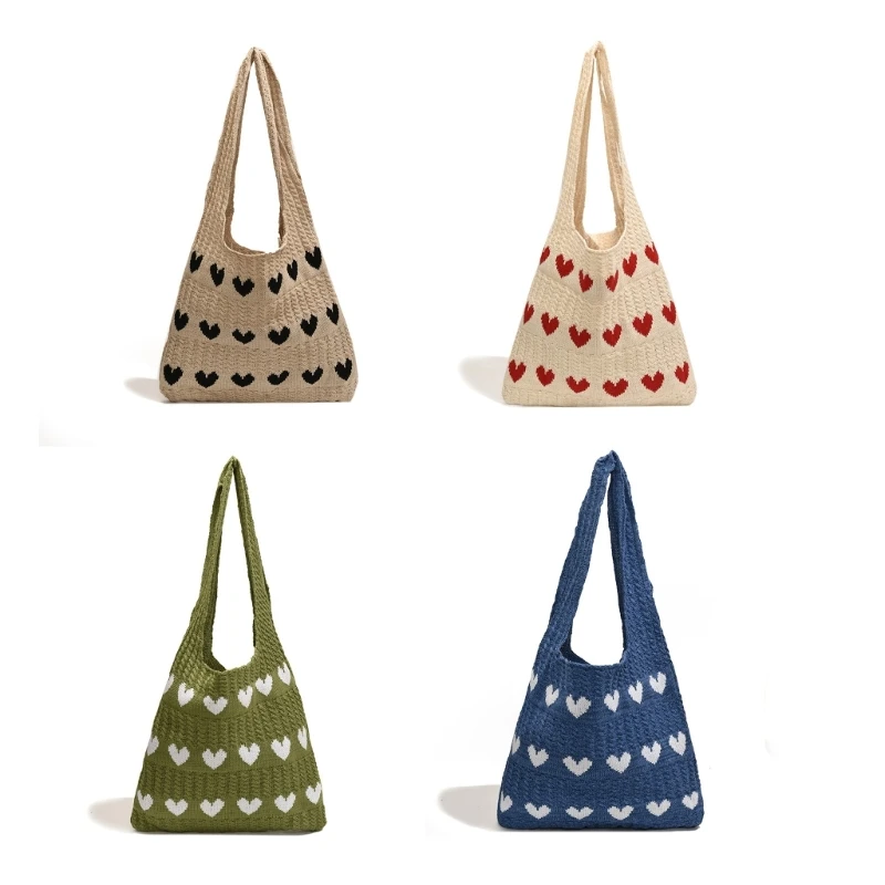 

Women Heart Knitted Underarm Crossbody Bag Beach Crochet Shoulder Bag Purse