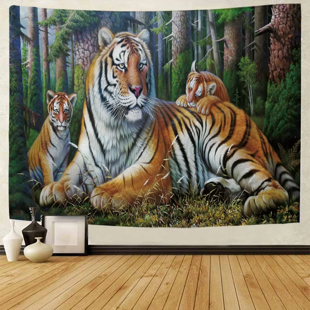 

Forest Animals Dinosaur Tiger Wall Hanging Tapestry Art Deco Blanket Curtain Hanging at Home Bedroom Living Room Decor