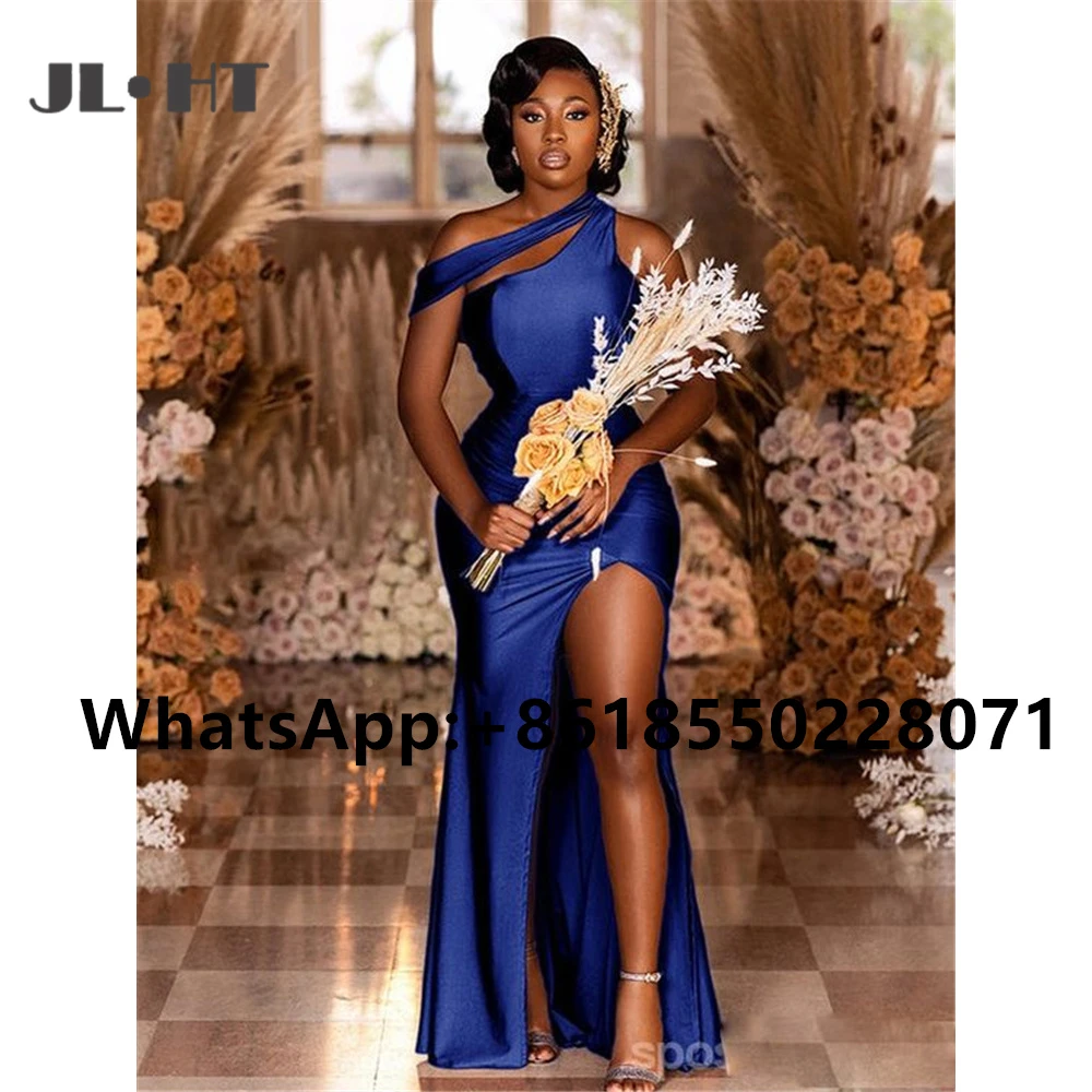 Navy Blue Mermaid Bridesmaid Dresses Women Blue Shoulder Mermaid