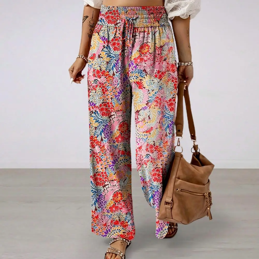 

Pants Floral Print High Waist Wide Leg Pants with Adjustable Tie Pockets for Women Trousers for Streetwear Business Work Women