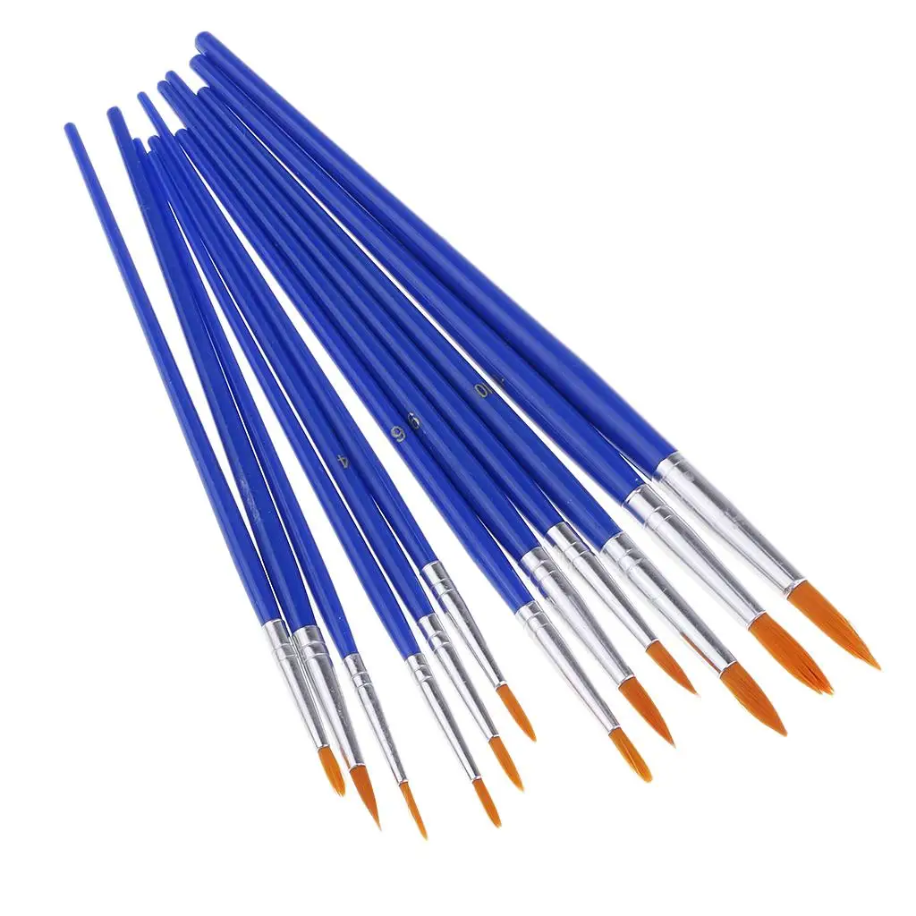 

12x Wooden Handle Nylon Hair Acrylic Round Pointed Tip Brushes