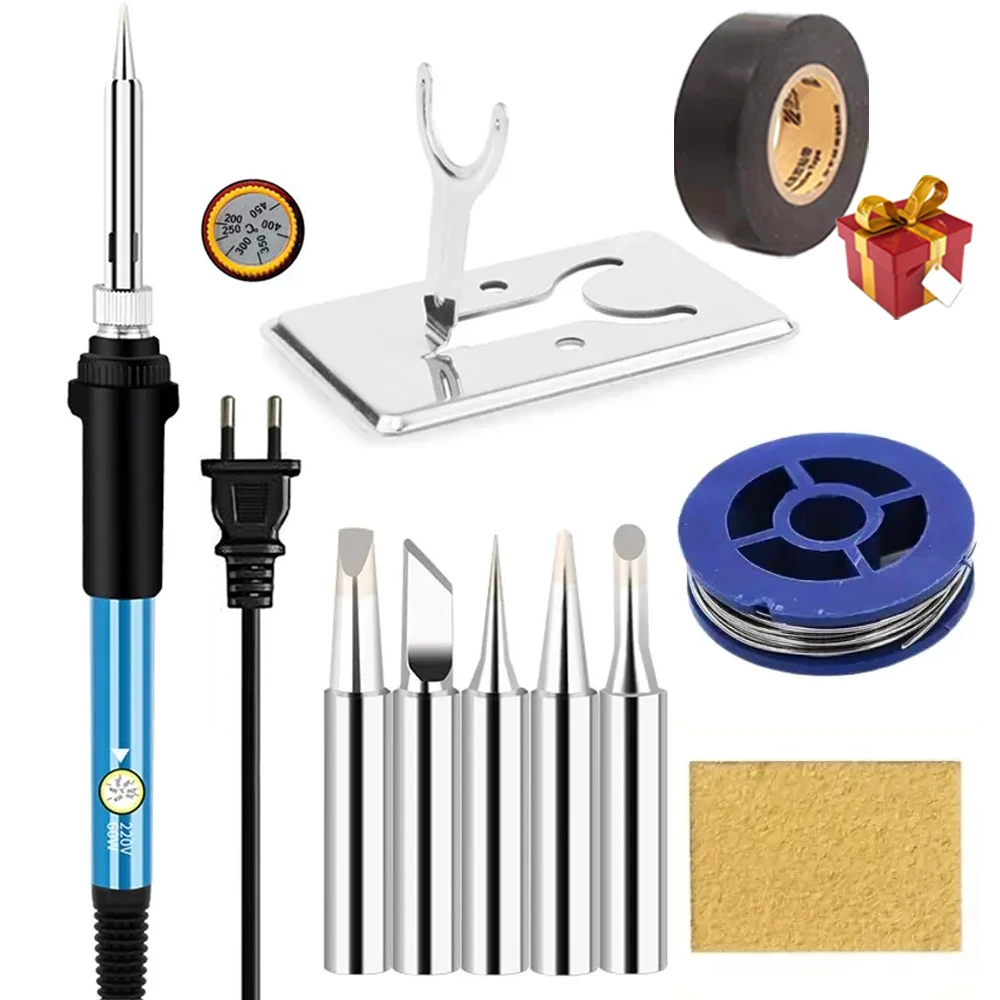 Electric Soldering Iron Kit 60W Adjustable Temperature Replaceable Soldering Iron Head Pen Welding Kit