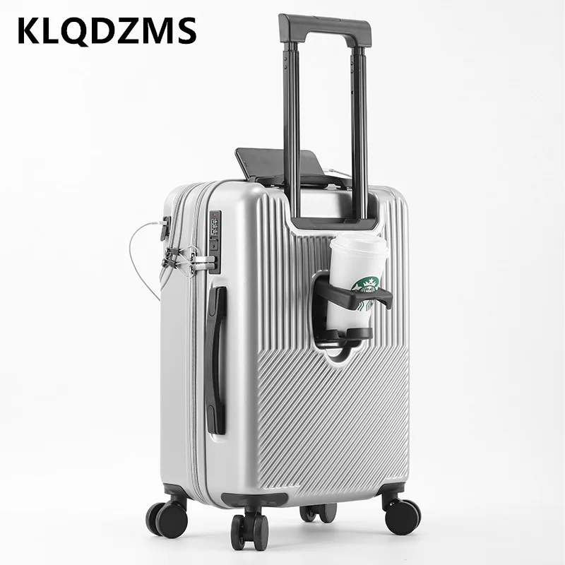 

KLQDZMS Rolling Luggage Front Opening ABS+PC Boarding Case Laptop Trolley Case 20"22"24"26 Inch USB Charging Cabin Suitcase