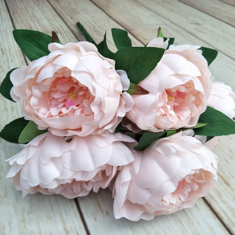 

5Heads Bunch Round Peonies Artificial Flowers Wedding Deco Fake Flowers Bridal Bouquet Peony Home Party Table Event Decor Floral