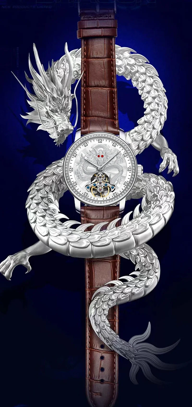 Luxus Herrenuhr Diamant Luxus Top wasserdicht Herren automatische mechanische Uhr hohle Lederuhr – Detail 1