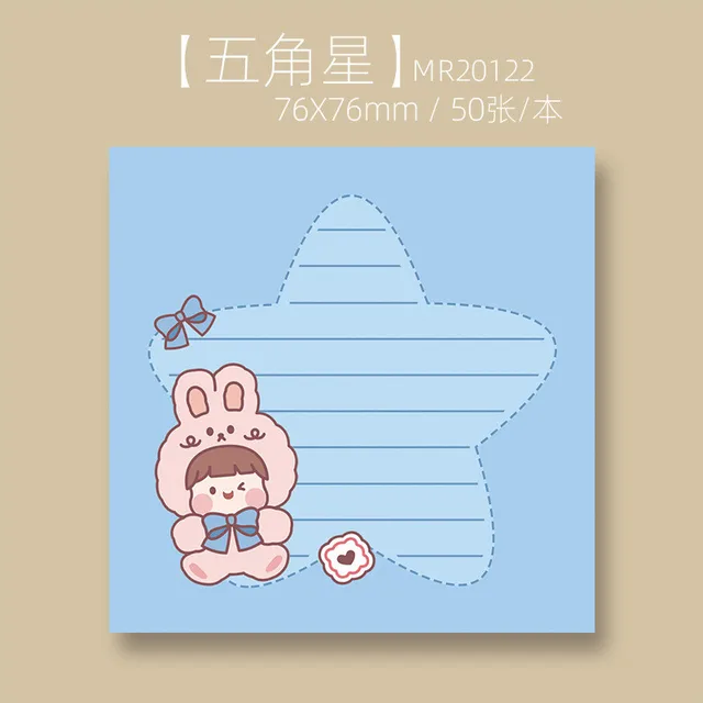 Korean Ins Not Sticky Memo Pads Cartoon Cute Student Message Stationery Office Learn Simple Planner Label Paper Kawaii Tearable Rabbit ears girl 2