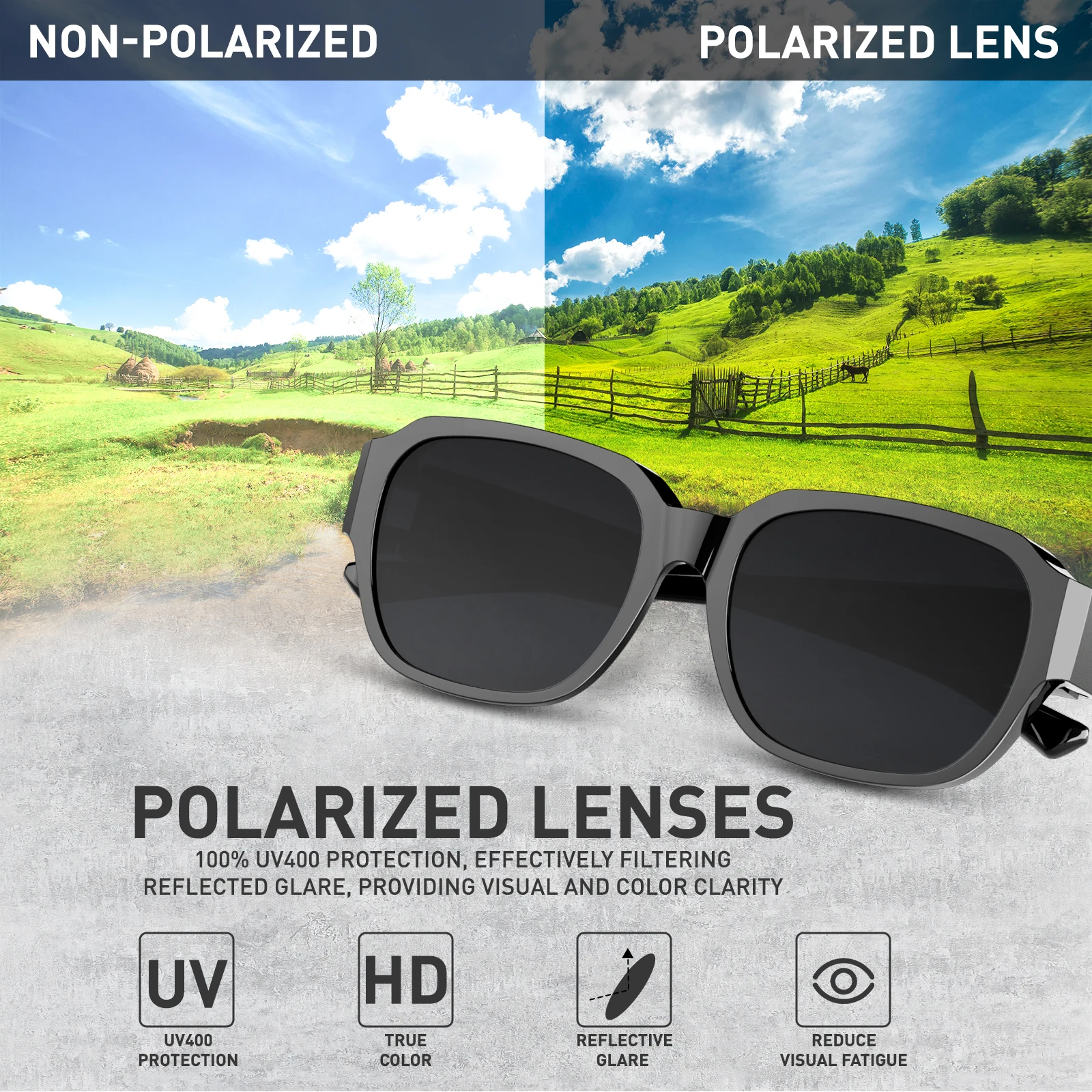 Kapvoe Fitover Sunglasses Oversized Square Polarized for Glasses Men Cycling Glasses Shades for Driving Fishing Bicycle Goggles