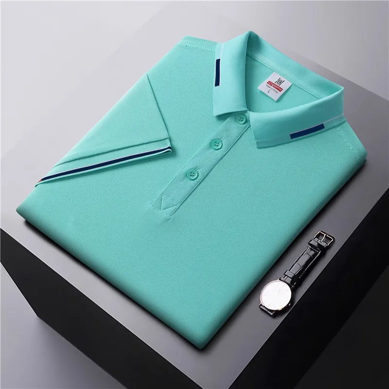 Summer Men's Solid Color Horizontal Bar Polo Shirt Short Sleeve Lower Neck Zipper T-shirt&Men's Casual Street Wear New Men's Top