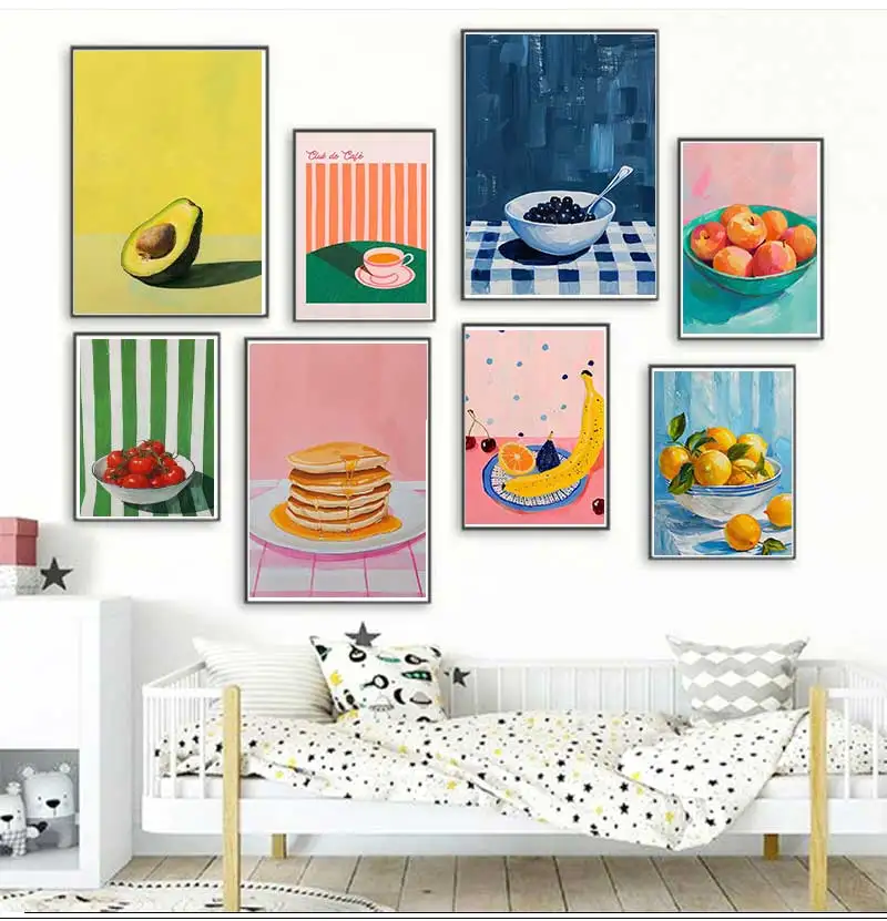kitchen gallery wall art set of 6, vintage fruit... Vintage Dining Fruit Orange Avocado Tomato Coffee Posters and Prints ...