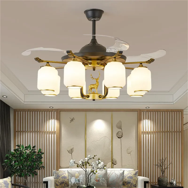 SEAN Modern Stealth Fan Light Luxury Living Room Restaurant Bedroom Ceiling Fan Light Remote LED Electric