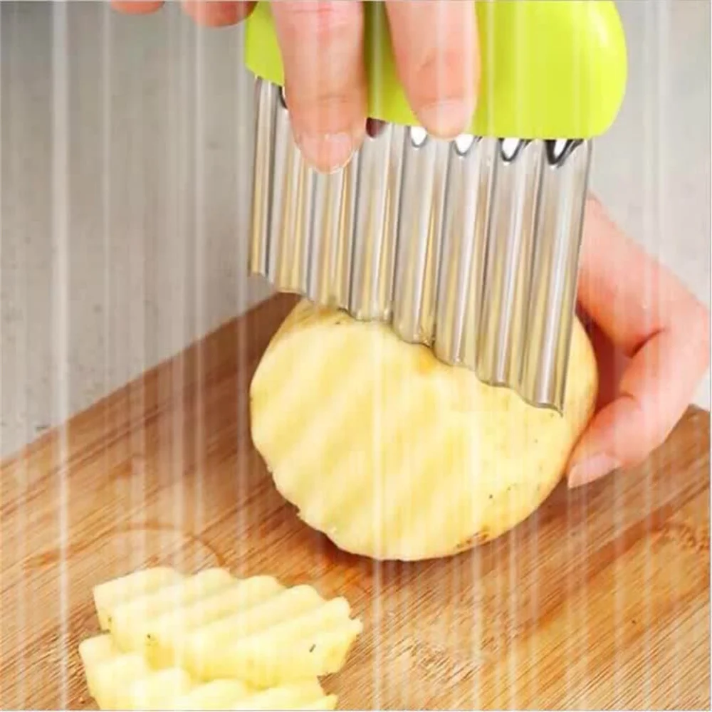 Stainless Steel Potato Chip Slicer Dough Vegetable Fruit Crinkle Wavy Slicer Knife Potato Cutter Chopper French Fry Maker Tools