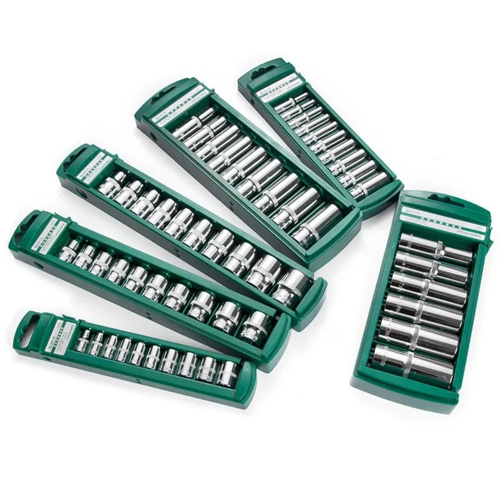 Hex Socket Wrench Head Set For Ratchet 1/4 3/8 1/2 Short Long Socket Deep Nut Driver Sleeve Spanner End Ratchet Tool With Holder 2