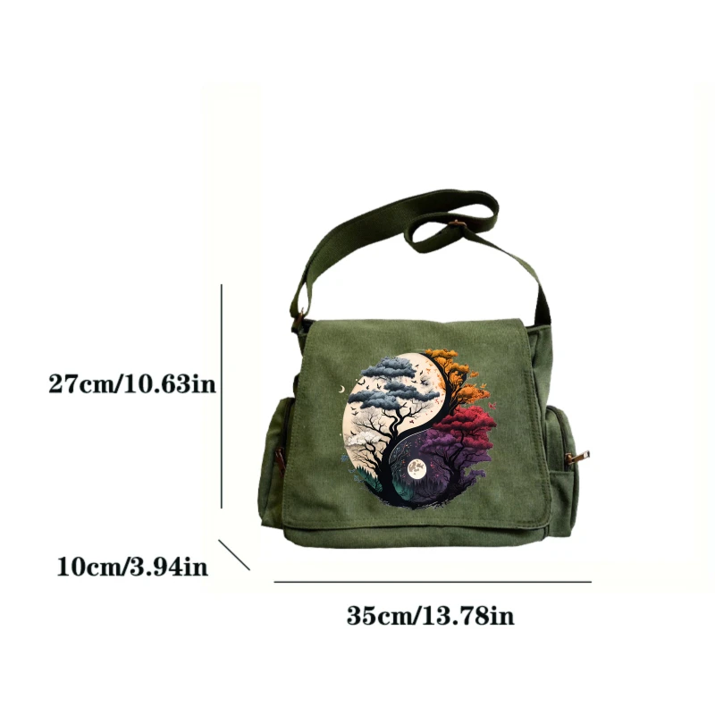 Vintage Women's Shoulder Bag Crossbody Bag Canvas Messenger Bag Yin Yang Print Large Capacity Laptop Bag