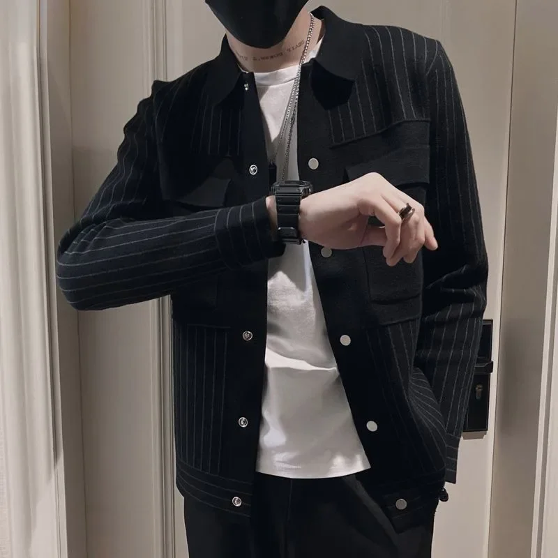 2023 KPOP Fashion Style Harajuku Slim Fit Tops Loose Casual Lapel All Match Knitwear Patchwork Cardigan Button Long Sleeve Blusa