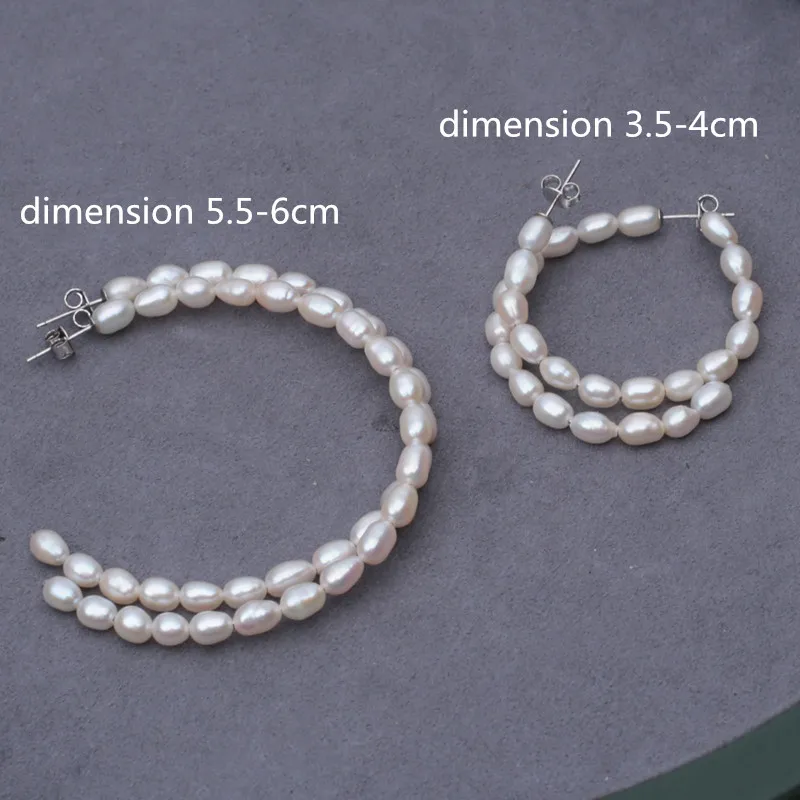 Solid 925 sterling silver stud 4 mm natural freshwater pearl big loop earrings hoop 3
