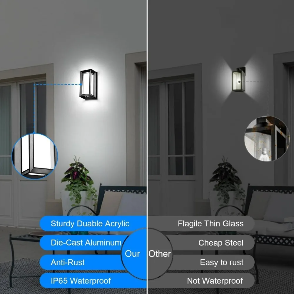 Outdoor LED Wall Porch Light, 1800 Lumens 6000K Daylight White, 18W IP65 Waterproof and Rust-Resistant Wall Sconce Light Fixture