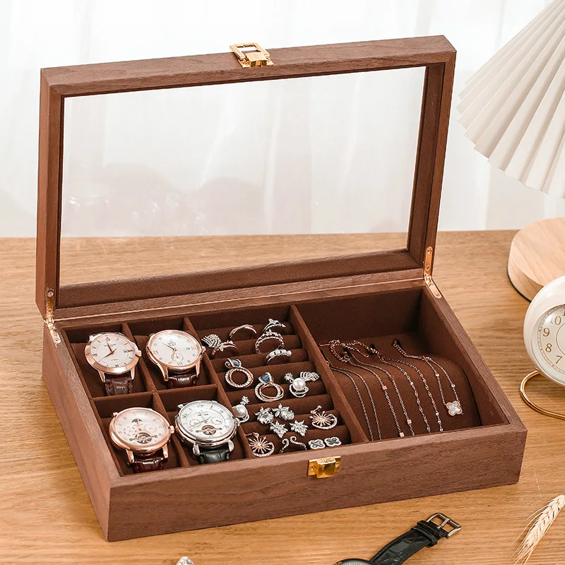 

High Quality Rosewood Black Walnut Wood Jewelry Box Watches Rings Necklace Displayer Large Wood Jewel Organizer Box Wdding Gift