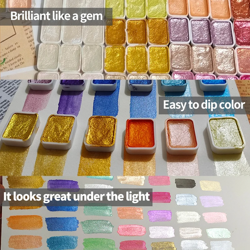 Watercolor Paint Pearlescent Solid Watercolor Paint for Art Painting Nail Hand-painted Design Flash Pearlescent metal Macaron Candy Colors Series Watercolor Pigment