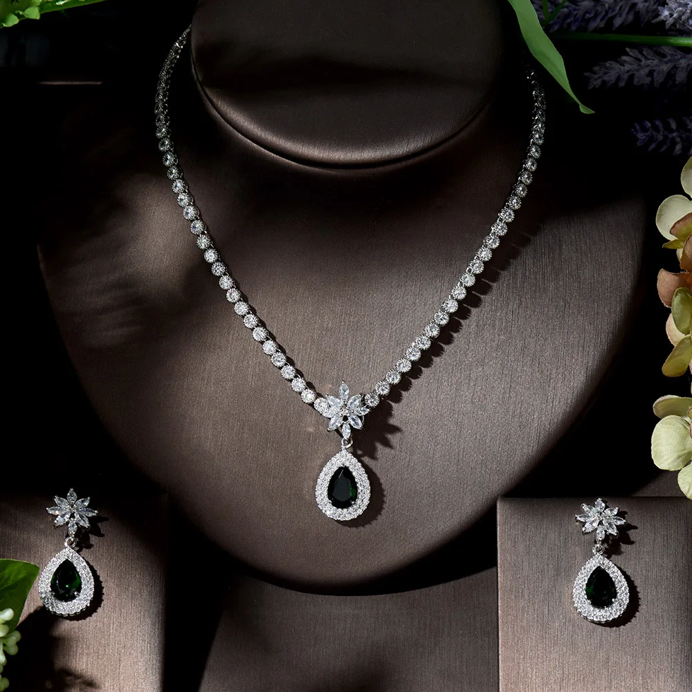 

Fashion Nigerian Green Water Drop Jewelry Sets Fashion Teardrop Cubic Zirconia Jewelry For Women Bridesmaids Engagement N-1352